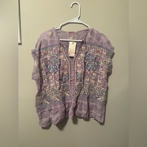NWT Johnny Was lavender embroidered Paise Blouse size XL